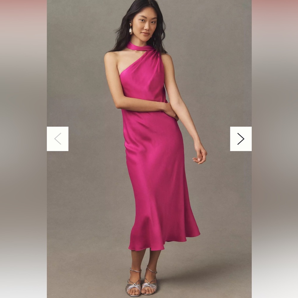 BHLDN Nicoletta One-Shoulder Scarf Satin Midi Dress (Anthropologie) Size S NWT